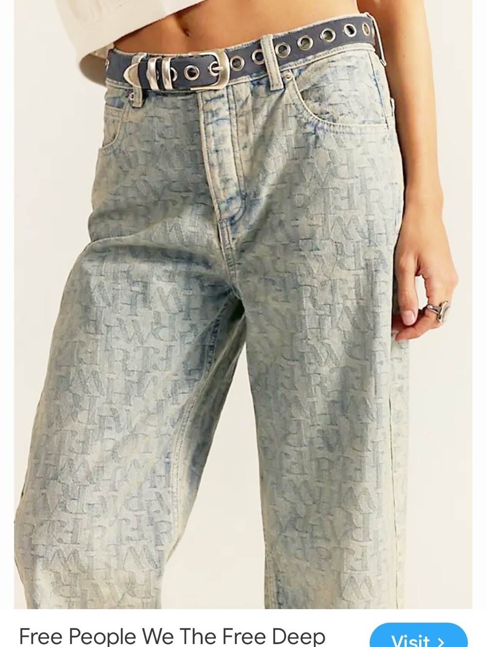 NEW Free People We The Free Deep Trance Jacquard Letter Boyfriend Denim Jeans 27 - Picture 5 of 15